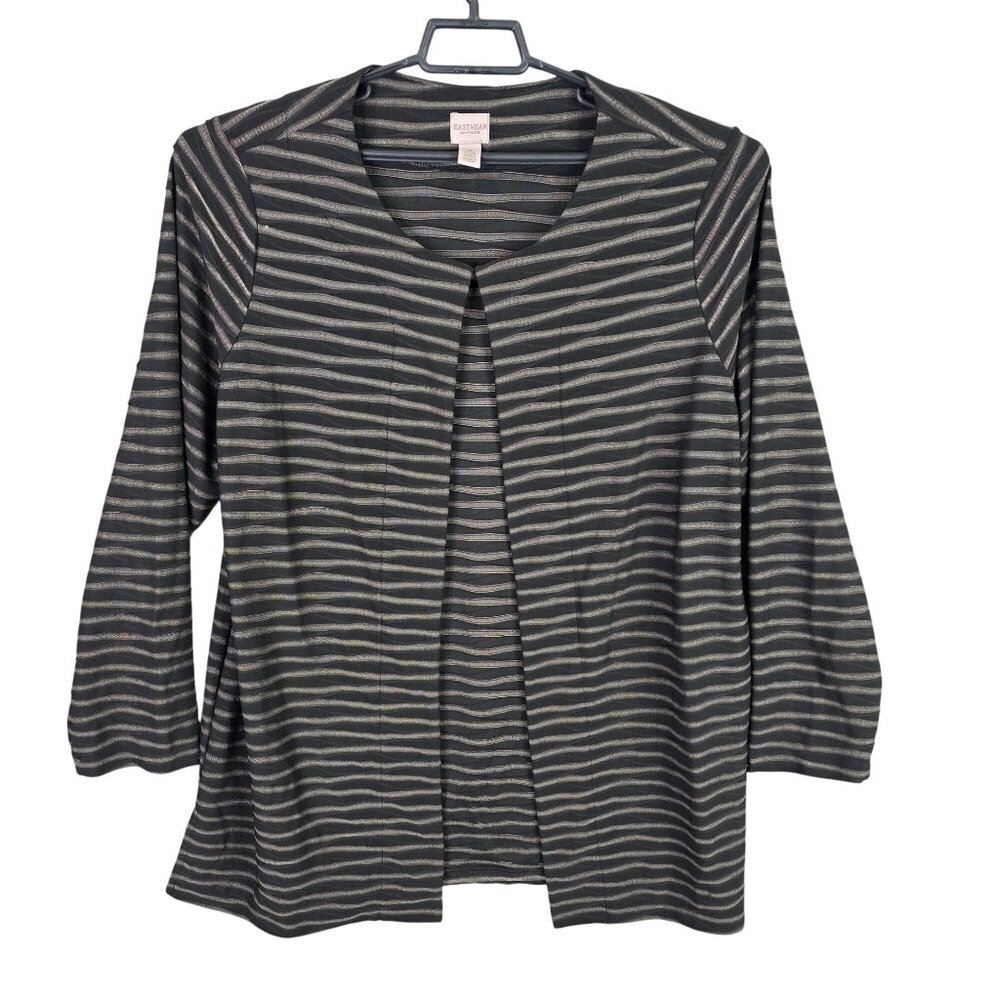 Womens Easywear by Chico's Black Stripe Cardigan Jacket Polyester Stretch Size 3